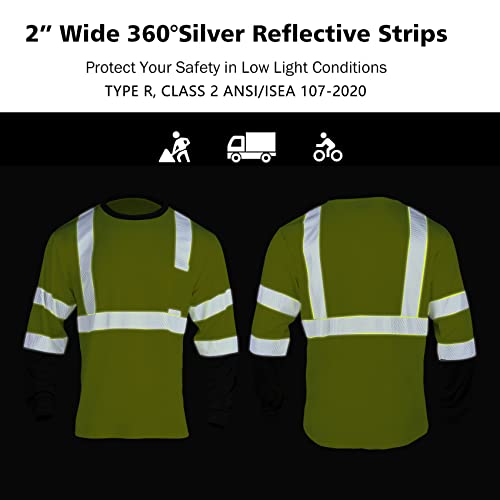 Safety Reflective Hi Vis Long Sleeve Shirts for Men ANSI Class 3 High Visibility Construction Work T Shirts