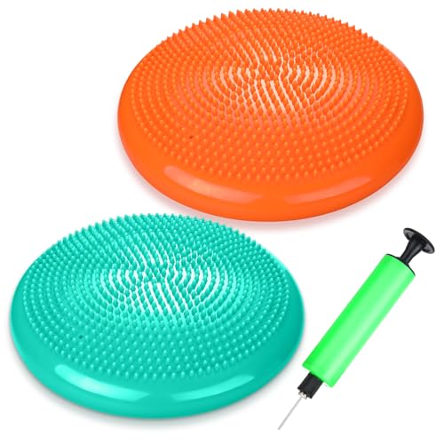 2 Pcs Wiggle Seat Inflated Wobble Cushion Flexible Balance Disc with Air Pump for Core Stability Strengthening Improving Posture Physical Exercise