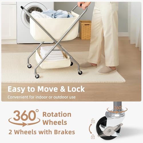 Collapsible Laundry Cart with Wheels Rolling Laundry Hamper Clothes Basket with Wheels
