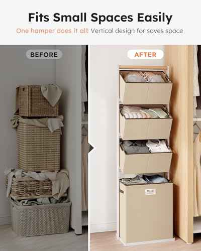 4 Tier Laundry Hamper Sorter Vertical Laundry Basket for Small Space