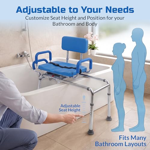 Carousel Sliding Shower Chair Tub Transfer Bench with Swivel Seat