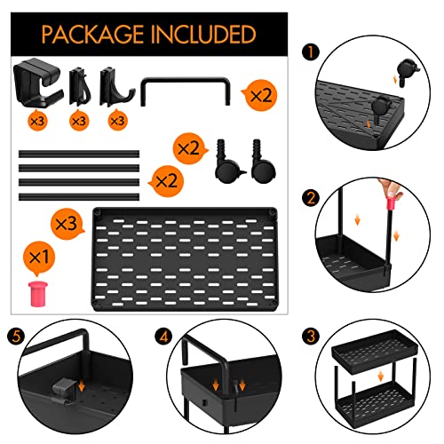 3 Tier Slim Rolling Storage Cart with Wheels Utility Organizer