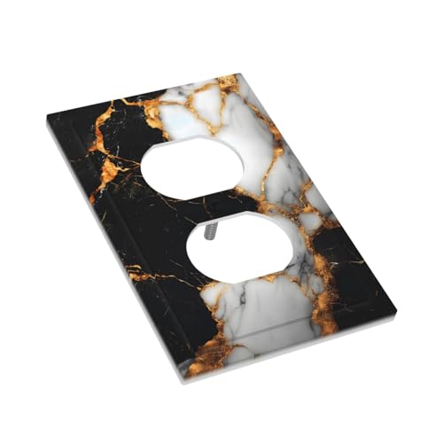 Decorative Light Switch Cover Plate Black Gold Marble 1 Gang No Device Single Blank Outlet Covers Wall Plate Switch Plate Covers for Country Bathroom Bedroom Decor