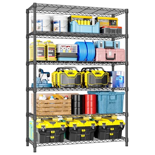 Garage Shelving Wide Storage Shelves 5 Tier Metal Shelves Heavy Duty Adjustable Utility Shelf Rack Black 15.7" D x 45.3" W x 70.9" H