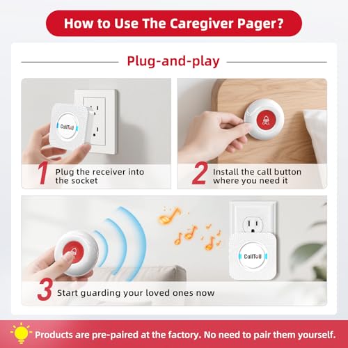 Caregiver Pager Wireless Call Button 500+ Feet for Home