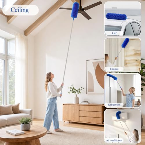 Microfiber Feather Duster Extendable Cobweb Duster with 100 inches Extra Long Pole