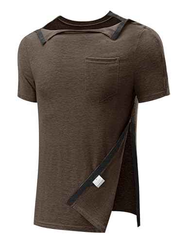 Men's Post Shoulder Surgery Recovery Shirts Full Tear Away Short Sleeve Snap Chemo Port Access Shirt