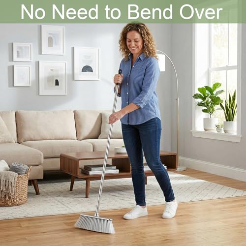Indoor Soft Bristles Broom and Dustpan with Long Handle