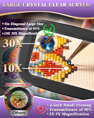 10X 30X Large Magnifying Glass with Light and Stand