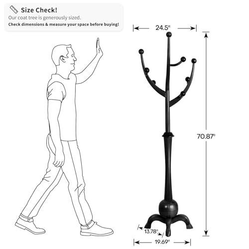 Coat Rack Freestanding Wood Tree Rack with 8 Hooks