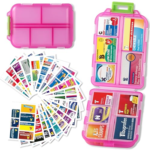 Pill Organizer with Medicine Labels Travel Daily Pill Container Mini Medication Organizer Storage Pill Organizer Pill Case 7 Day Pill Organizer