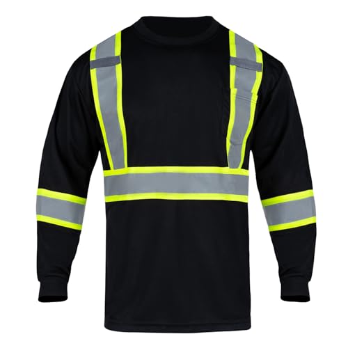 Safety Shirts High Visibility Reflective for Men Hi Vis Construction Warehouse Work T Shirt Long Sleeves