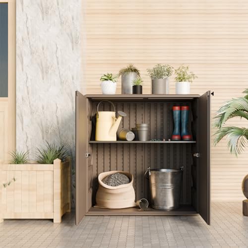 Mrossa Indoor Outdoor Storage Cabinet Waterproof with 1 Shelves Resin Outdoor Cabinets for Patio