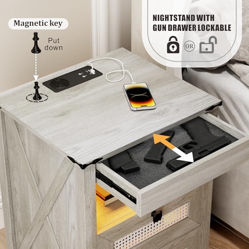 LED Night Stand with Gun Drawer & Charging Station
