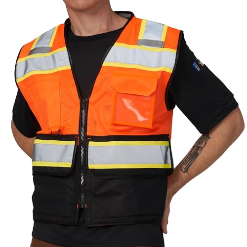 High Vis Reflective Safety Vest for Men Women Zipper Ipad Pockets Mesh Construction Apparel Neon Vest for Work