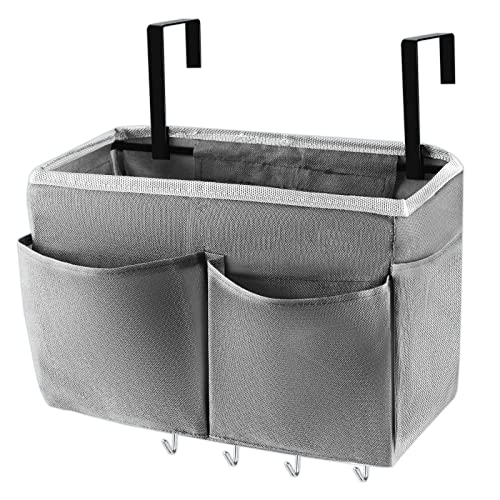 Bedside Storage Organizer 5 Pockets with 4 Hooks Hanging Storage Bag for Headboards
