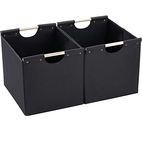 Large Collapsible Storage Bins with Wooden Handles