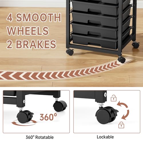 Rolling Cart with 8 Drawers and Wooden Tabletop