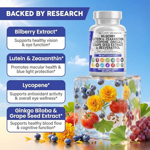Clean Nutra Eye Vitamins with Bilberry Lutein and Zeaxanthin Supplements Lycopene 40mg Resveratrol Grape Seed Astaxanthin for Eyes