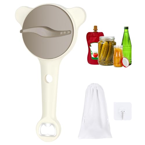 4-in-1 Jar Opener for Seniors Adjustable Stainless Steel Lid Opener with Extended Ergonomic Handle, Includes Hook & storage bag, Can Opener for Arthritis and Weak Hands