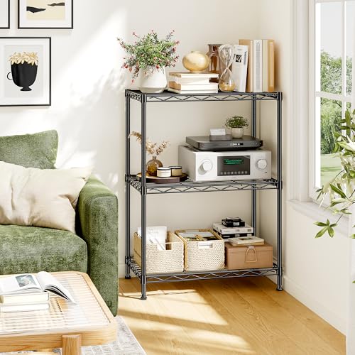 Metal Shelving Unit Adjustable Storage Shelves Wire Shelving Heavy Duty Garage Shelving Steel Wire Rack for Laundry Bathroom Kitchen Pantry Closet Garage Black