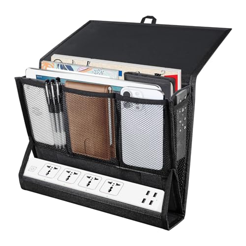 Bedside Caddy Hanging Bed Organizer Storage Bag Pocket with Power Strip Holder Multi