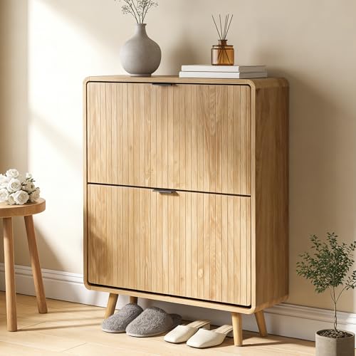 47" Fluted Large Shoe Cabinet with 4 Flip Drawers