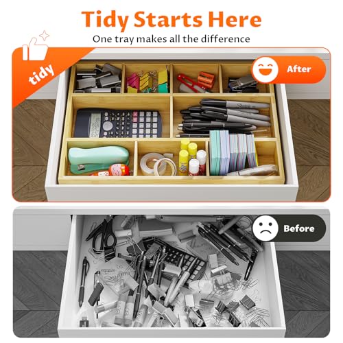 Bamboo Desk Drawer Organizer with Removable Dividers