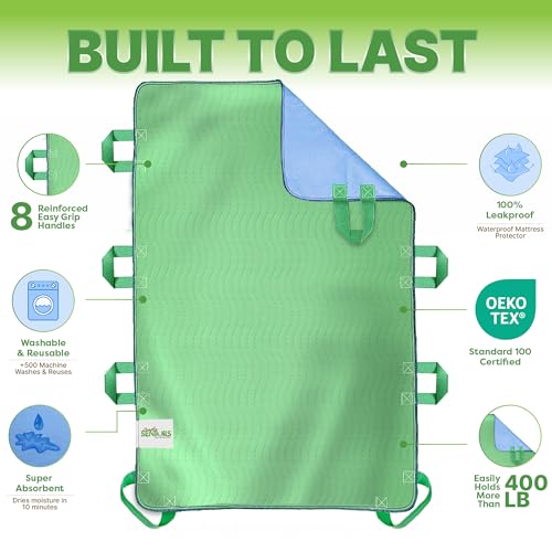 Reusable Positioning Bed Pad with 8 Handles