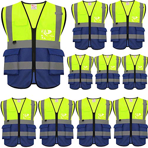 High Visibility Reflective Mesh Safety Vest with Pockets 10 Pack Bulk