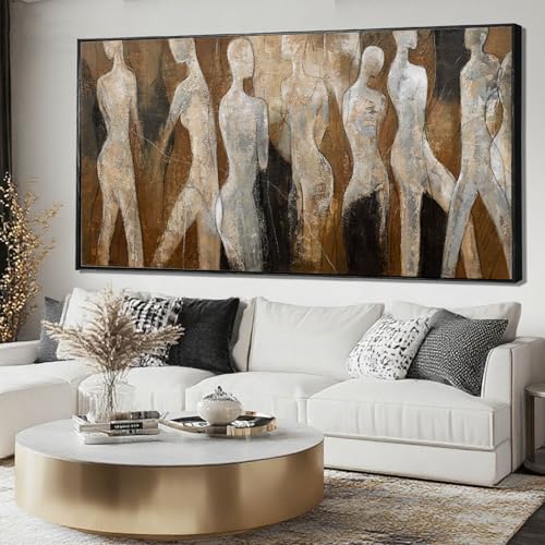 Large Canvas Wall Art for Living Room Leaf Wall Decor Figure Prints Pictures Green And Gold Arts White Hand Drawn Paintings for Bedroom Dining Room Gallery