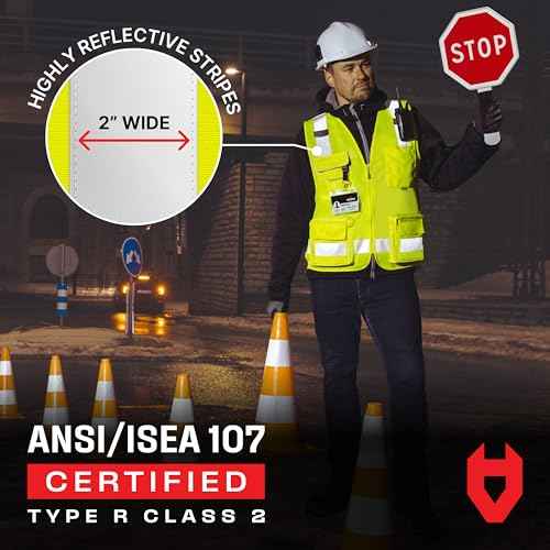 Reflective Safety Vest Men Women ANSI Class 2 Hi Vis Vest Neon Yellow with Pockets Reinforced Stitching Durable
