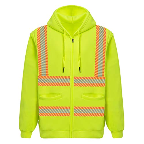 High Visibility Reflective Safety Hoodie Jacket With Removable Sleeves Hi Vis Outdoor Protective Workwear Unisex