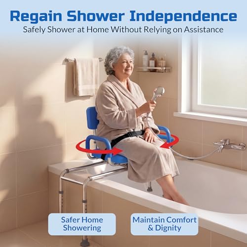 Carousel Sliding Shower Chair Tub Transfer Bench with Swivel Seat