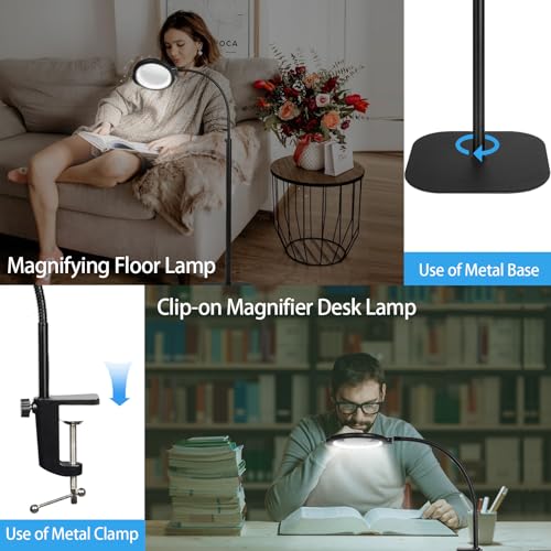 12X Large Magnifying Glass with Light and Stand