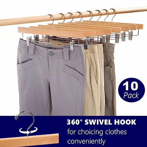 24 Pack Natural Wooden Pants Hangers with Clips