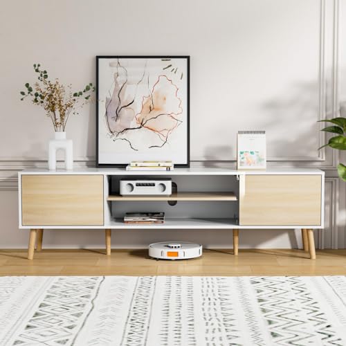 Wood Entertainment Center TV Console Table with Storage Cabinets for Living Room
