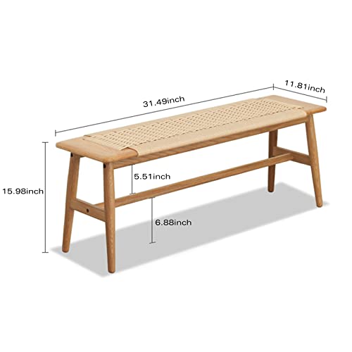 Oak Dining Bench with Woven Design