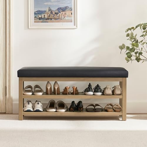 Shoe Rack Bench with Leather Cushion