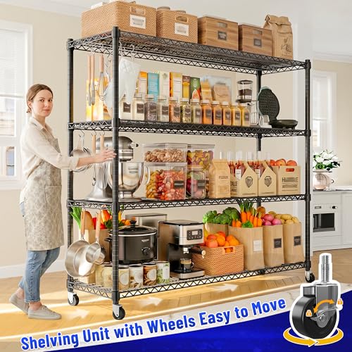 55.5''W Storage Shelves 2500LBS Wire Shelving Unit with Wheels