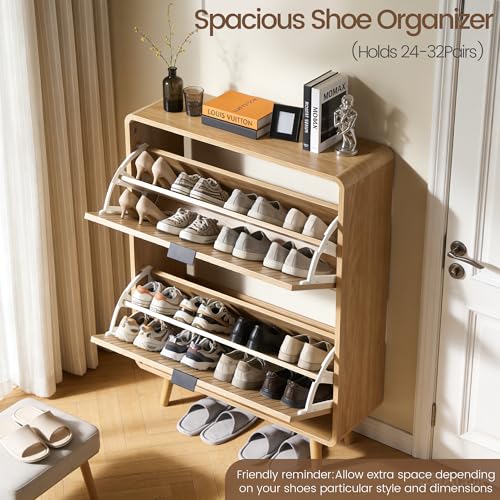 47" Fluted Large Shoe Cabinet with 4 Flip Drawers