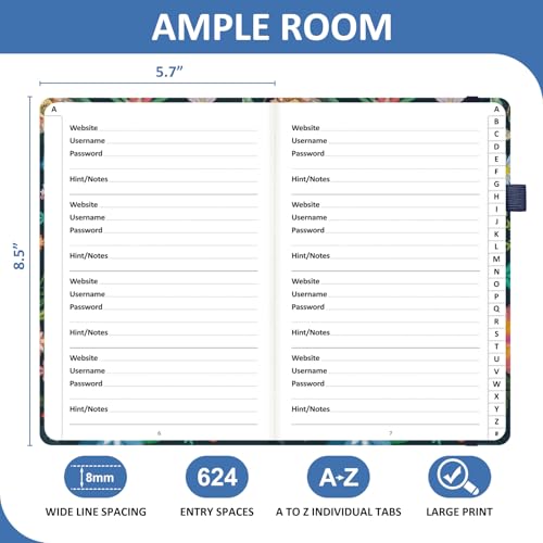 Password Book with Individual Alphabetical Tabs Laminated