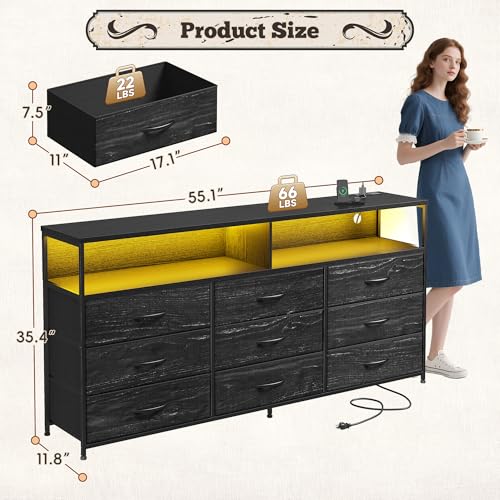 55" W Dresser for Bedroom with 9 Drawer