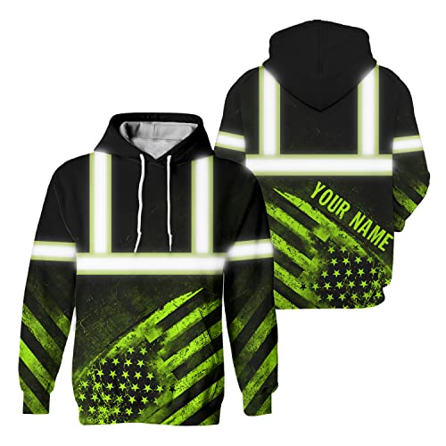 US Flag High Visibility Hoodie for Men Reflective Hoodie Safety Workwear for Worker Runner Patriotic ACC02