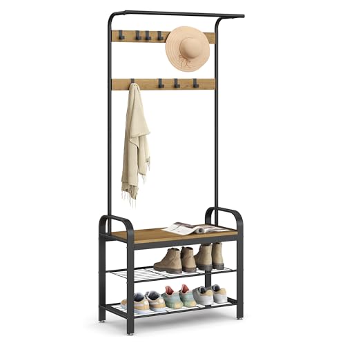 Coat Rack Hall Tree with Shoe Bench for Entryway