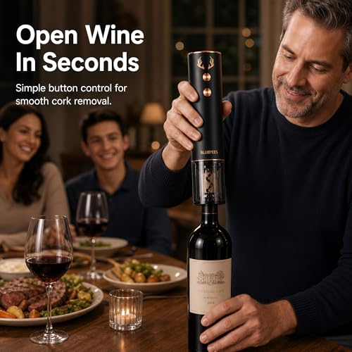 4-in-1 Rechargeable Electric Wine Opener Set - Automatic Corkscrew, Foil Cutter, Aerator Pourer, Vacuum Stopper - Wine Lovers Gifts for Women and Men