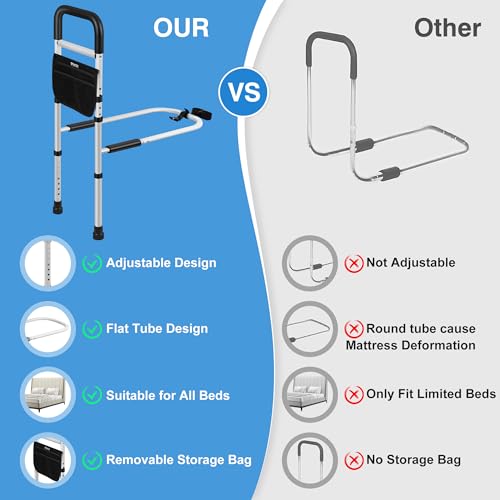 Bed Side Rails with Support Legs and Storage Pocket