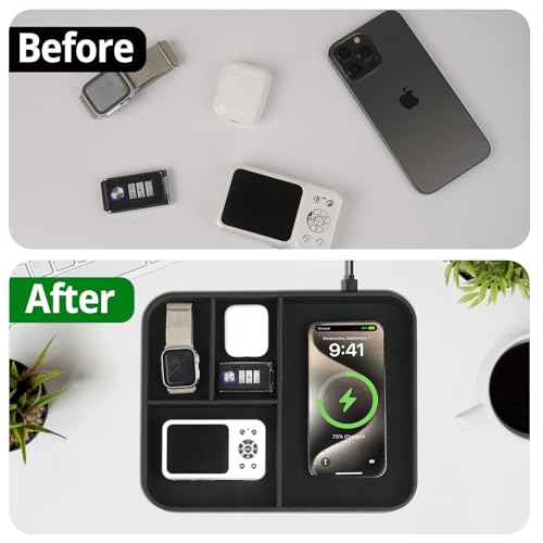 Faux Leather Valet Tray With Built in 2 In 1 Wireless Charging Compitable With iPhone
