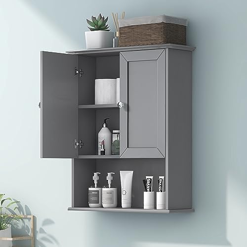 Bathroom Wall Cabinet Wooden Medicine Cabinet Buffering Hinge MDF Material Storage Organizer and Adjustable Shelves Cupboard Storage Cabinet with Large Space