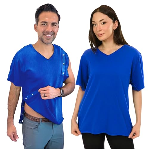 Unisex Post Surgery & Rehab V Neck Dual Access Snap Shirt